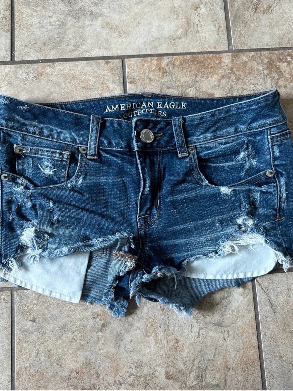 American Eagle Outfitters Blue Ripped Denim Cutoff Shorts